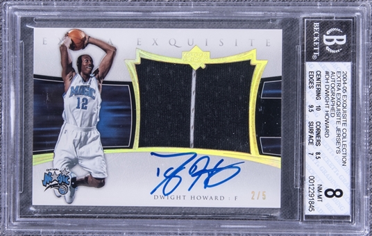 2004-05 UD "Exquisite Collection" Extra Exquisite Jerseys Autographs #DH Dwight Howard Signed Patch Rookie Card (#2/5) – BGS NM-MT 8/BGS 10